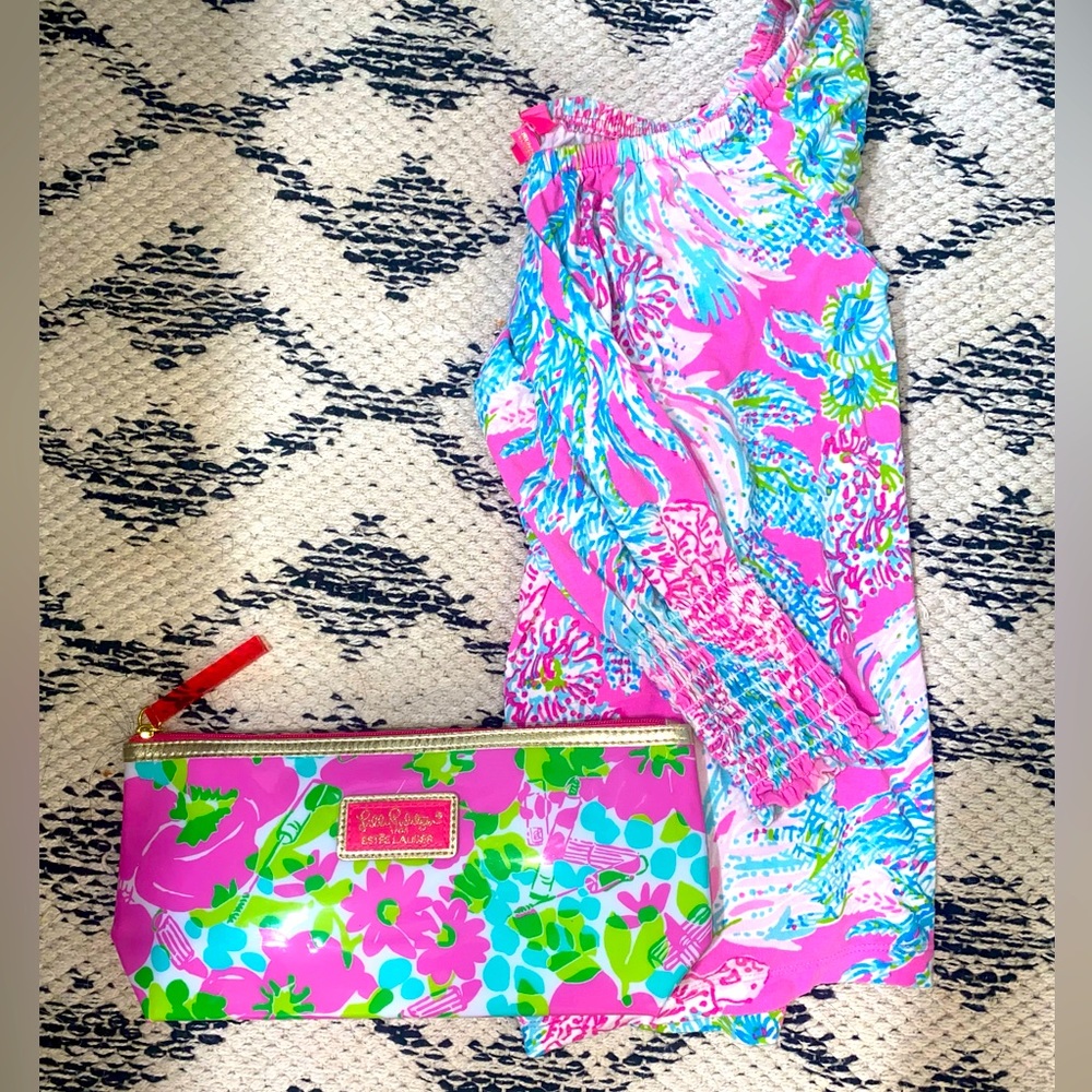 LILLY PULITZER off the shoulder top & makeup bag